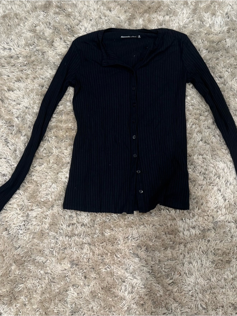 Abercrombie & Fitch Black Ribbed Button-Front Long Sleeve Shirt